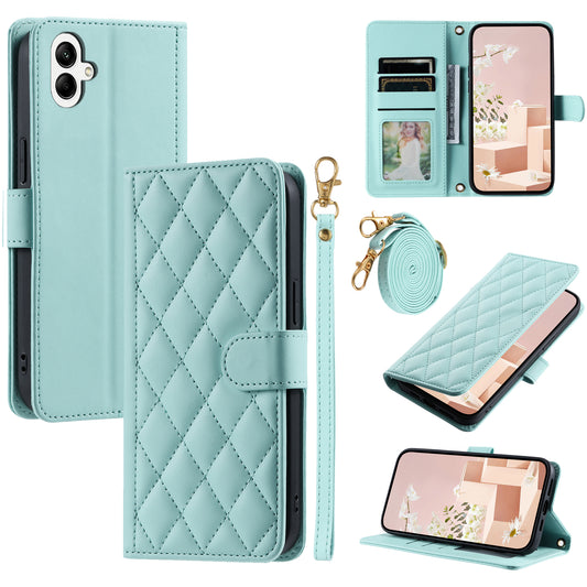 For Samsung Galaxy A06 Wallet Case Rhombus Grid PU Leather Phone Cover - Mint Green