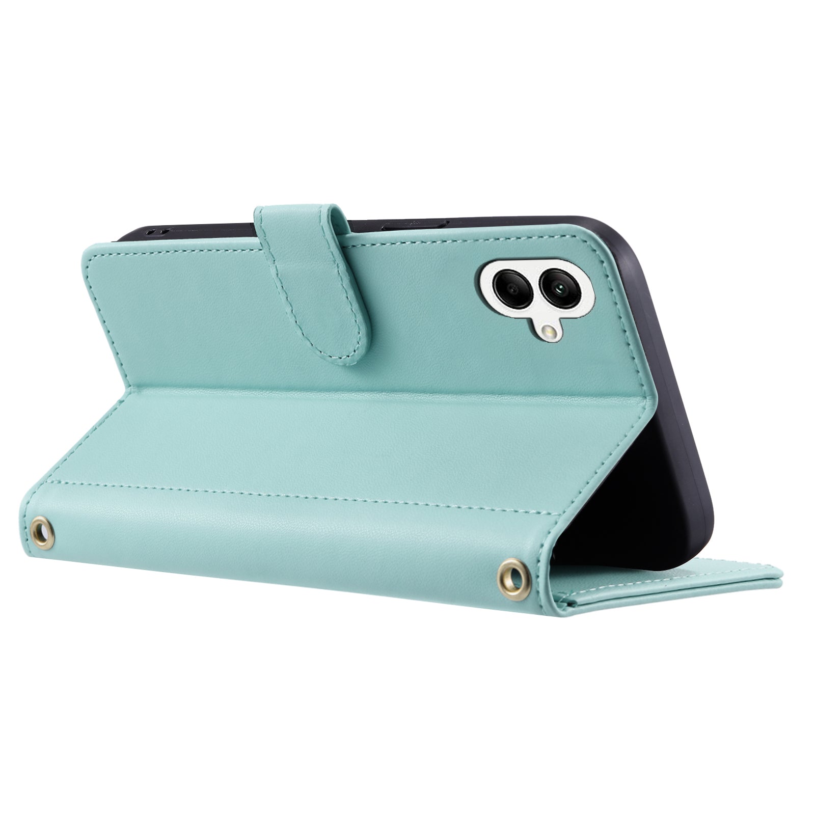 For Samsung Galaxy A06 Wallet Case Rhombus Grid PU Leather Phone Cover - Mint Green