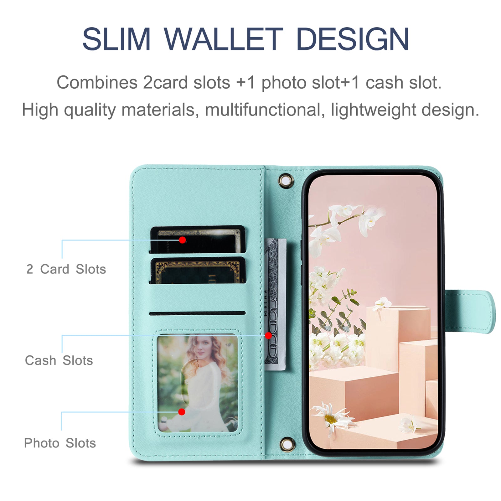 For Samsung Galaxy A06 Wallet Case Rhombus Grid PU Leather Phone Cover - Mint Green