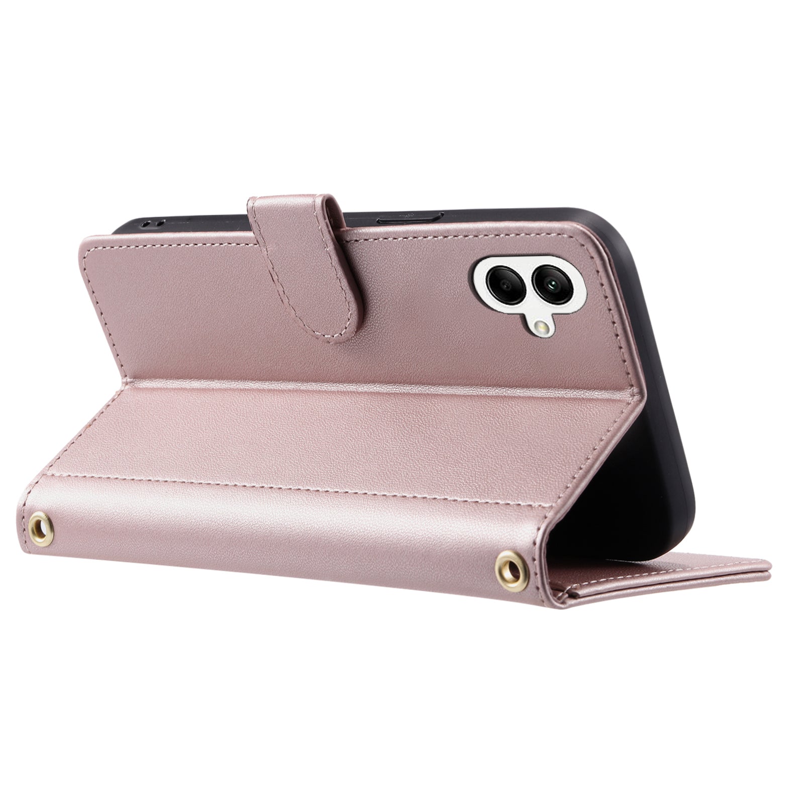 For Samsung Galaxy A06 Wallet Case Rhombus Grid PU Leather Phone Cover - Rose Gold