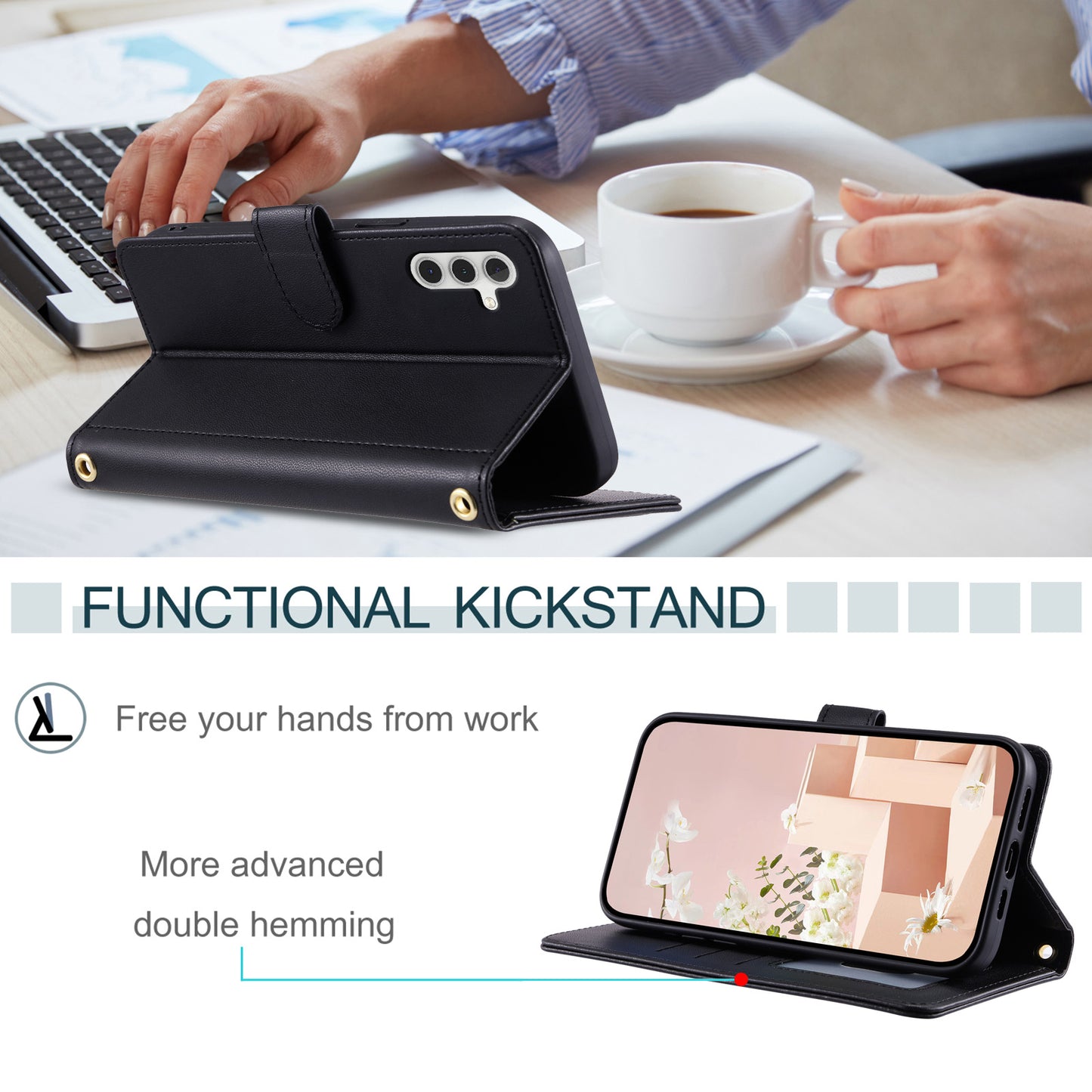 For Samsung Galaxy A16 4G / 5G Wallet Case Rhombus Grid PU Leather Phone Cover - Black