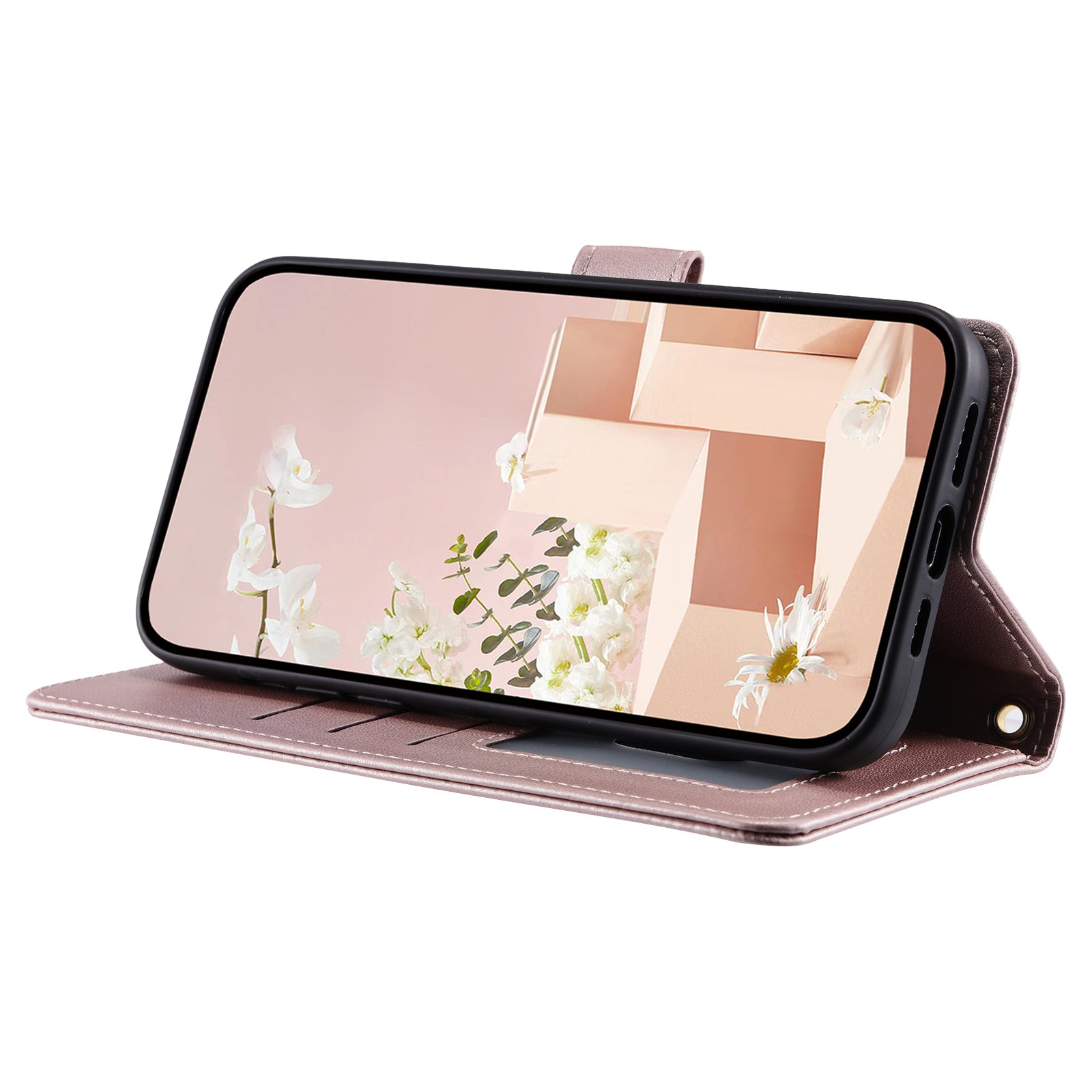 For Samsung Galaxy A16 4G / 5G Wallet Case Rhombus Grid PU Leather Phone Cover - Rose Gold