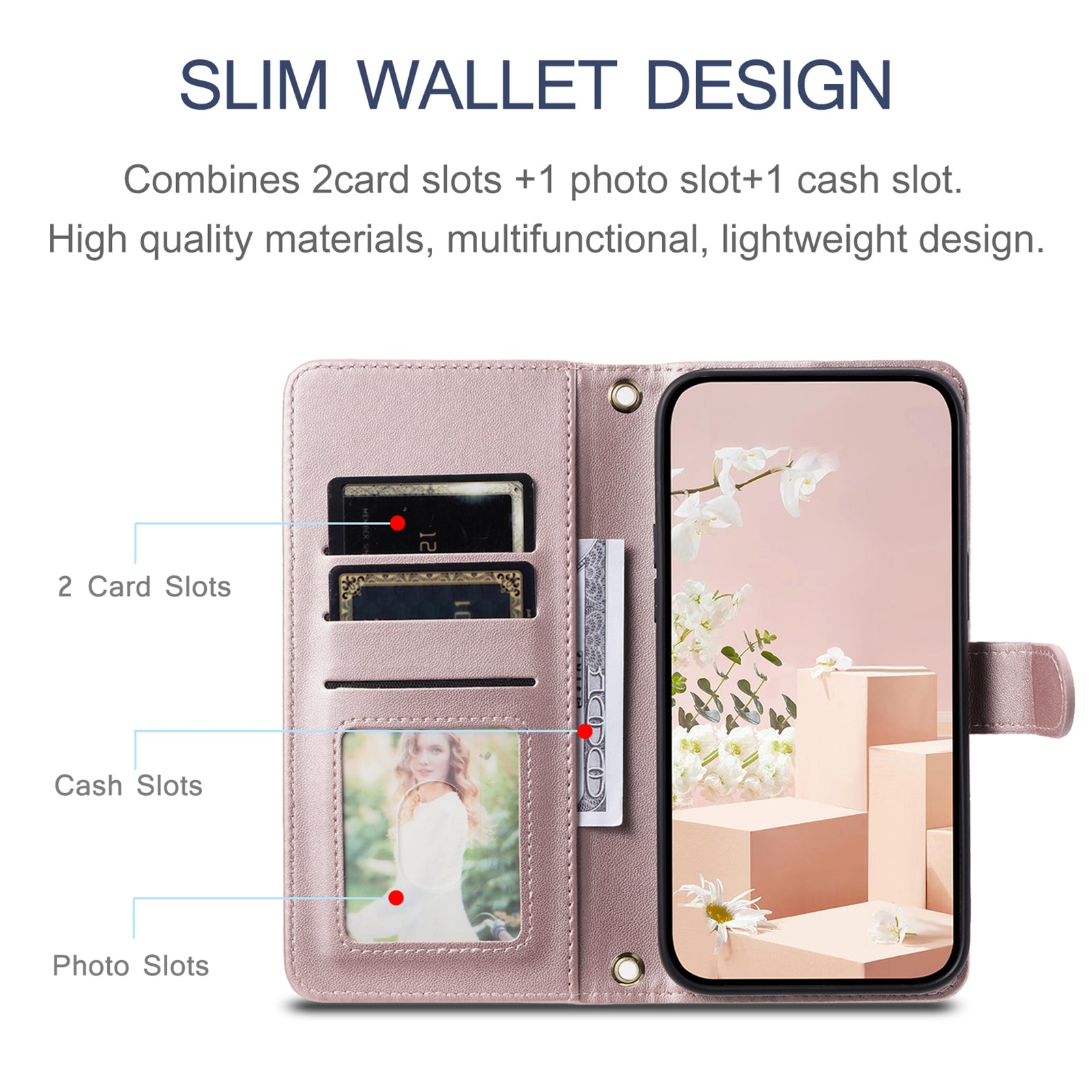 For Samsung Galaxy A16 4G / 5G Wallet Case Rhombus Grid PU Leather Phone Cover - Rose Gold
