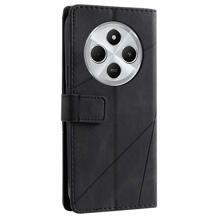 Leather Case for Xiaomi Poco C75 4G / Redmi 14R 5G / 14C 4G Splicing Wallet Phone Cover - Black