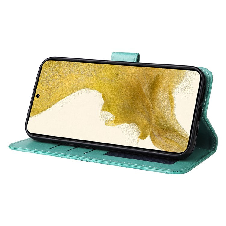 For Samsung Galaxy S22 5G Drop-proof Phone Flip Wallet Case Sunflower Imprinted Stand Magnetic PU Leather Cell Phone Cover with Strap - Green