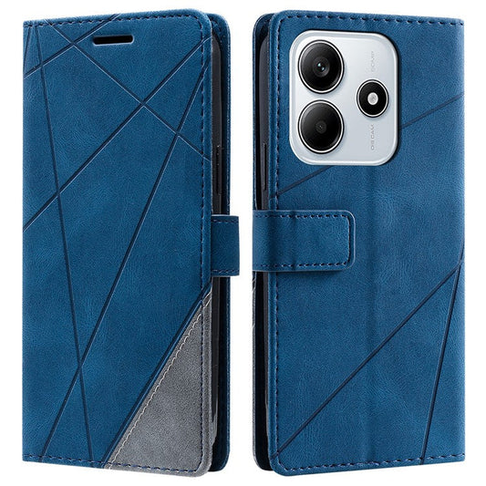 For Xiaomi Redmi Note 14 5G Case Imprinted Lines PU Leather Splicing Wallet Phone Cover - Blue