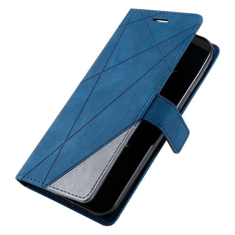 For Xiaomi Redmi Note 14 5G Case Imprinted Lines PU Leather Splicing Wallet Phone Cover - Blue