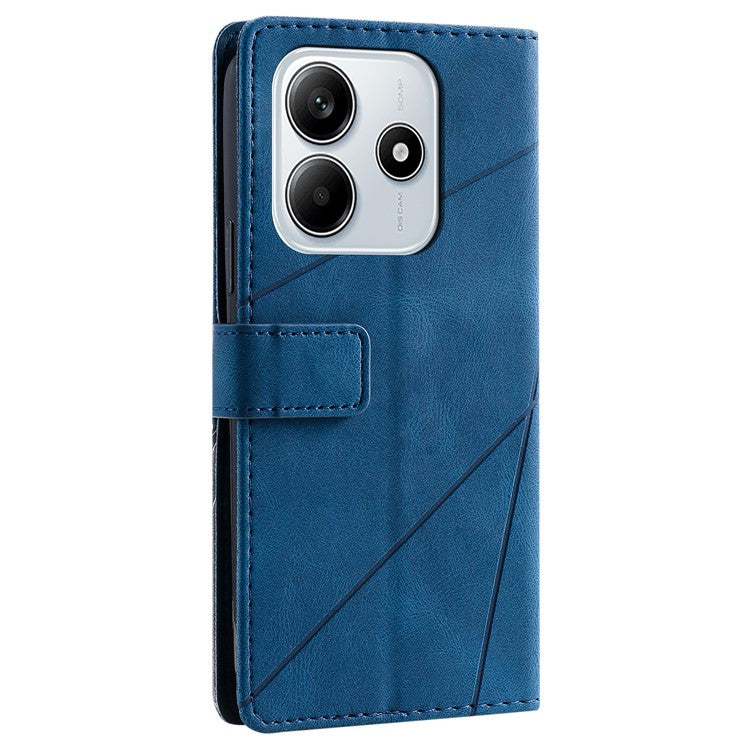 For Xiaomi Redmi Note 14 5G Case Imprinted Lines PU Leather Splicing Wallet Phone Cover - Blue