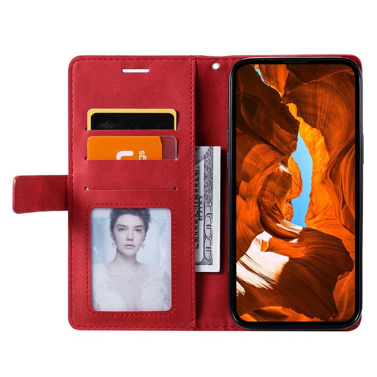 For Xiaomi Redmi Note 14 5G Case Imprinted Lines PU Leather Splicing Wallet Phone Cover - Red