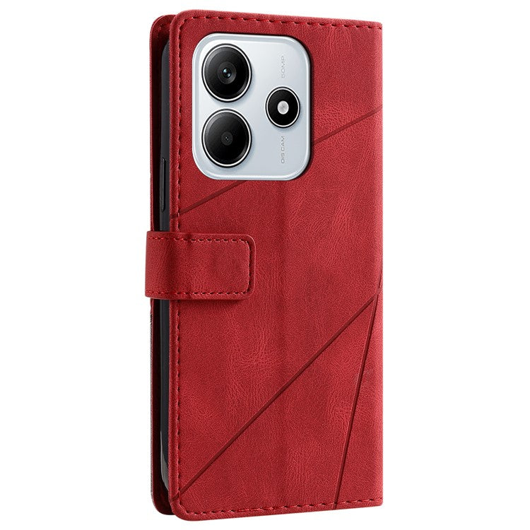 For Xiaomi Redmi Note 14 5G Case Imprinted Lines PU Leather Splicing Wallet Phone Cover - Red