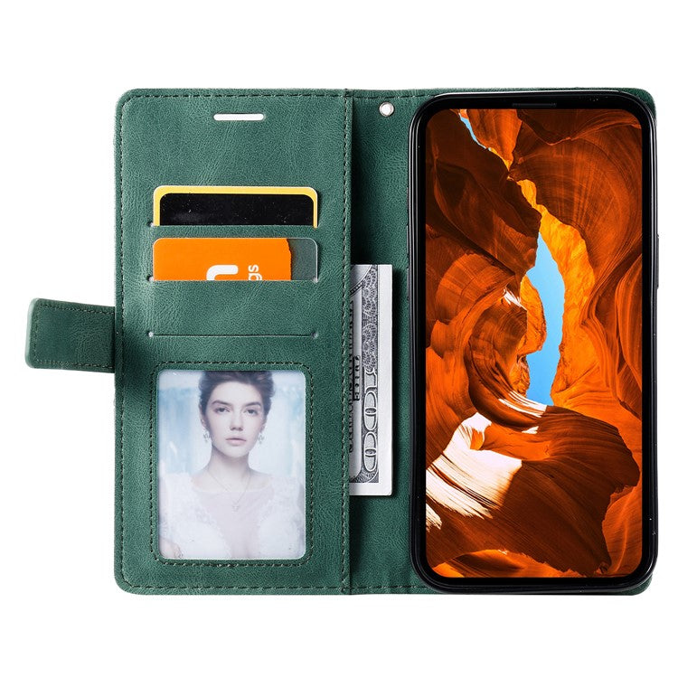 For Xiaomi Redmi Note 14 5G Case Imprinted Lines PU Leather Splicing Wallet Phone Cover - Green