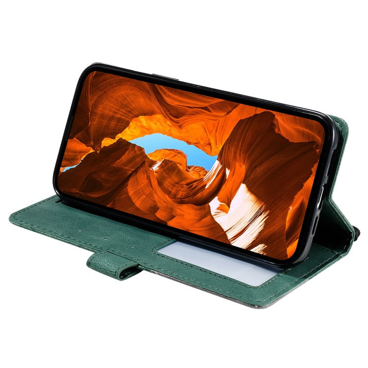 For Xiaomi Redmi Note 14 5G Case Imprinted Lines PU Leather Splicing Wallet Phone Cover - Green