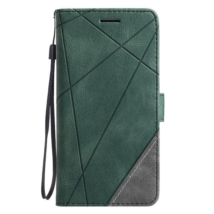 For Xiaomi Redmi Note 14 5G Case Imprinted Lines PU Leather Splicing Wallet Phone Cover - Green