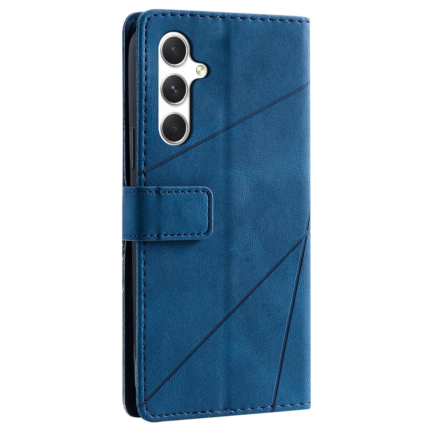 For Samsung Galaxy A16 4G / 5G Case Imprinted Lines PU Leather Splicing Wallet Phone Cover - Blue