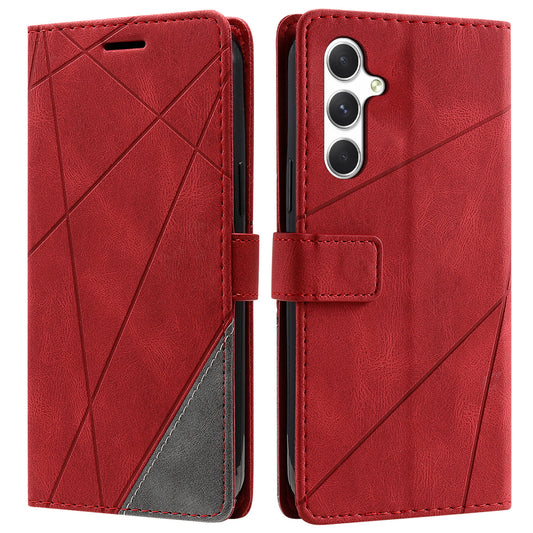 For Samsung Galaxy A16 4G / 5G Case Imprinted Lines PU Leather Splicing Wallet Phone Cover - Red