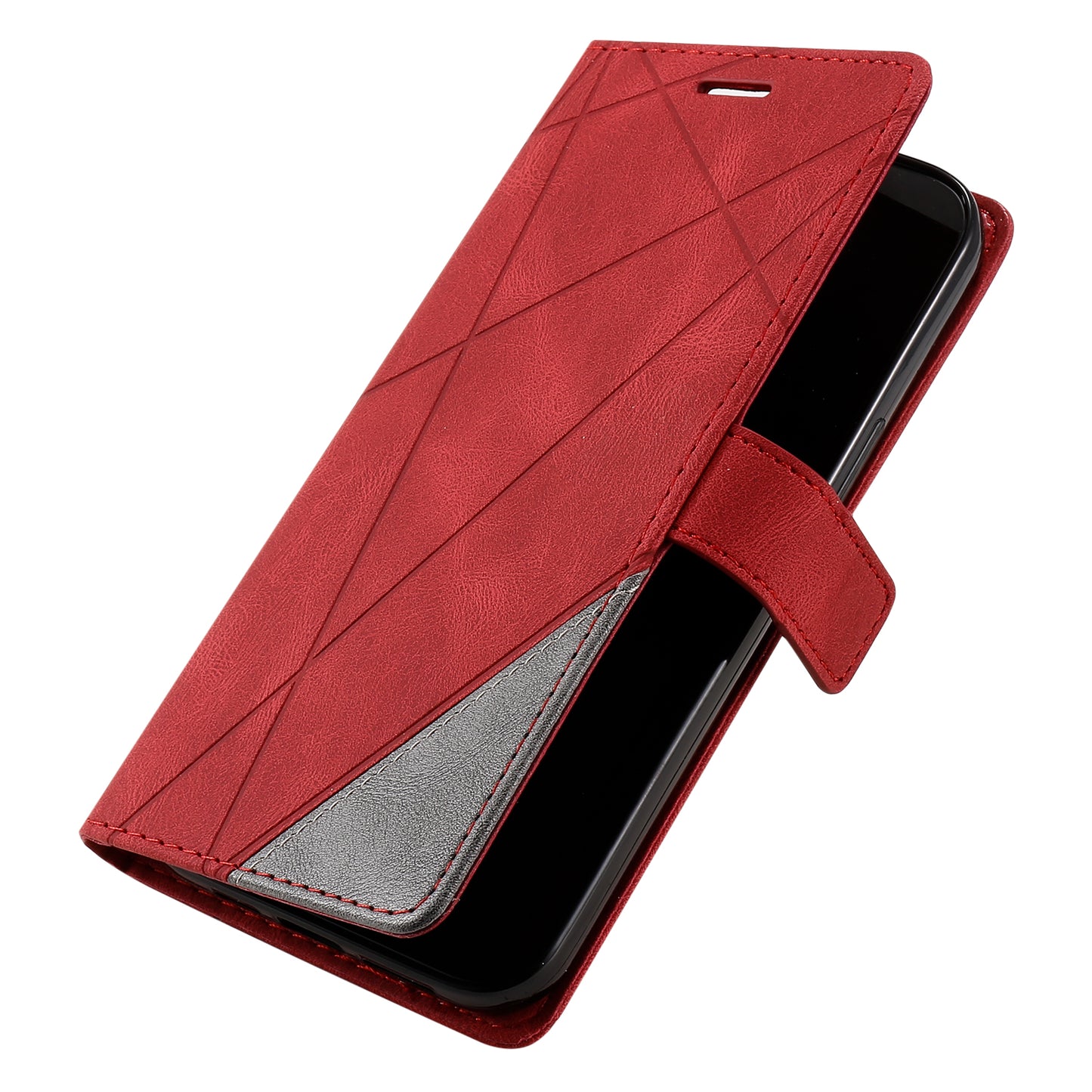 For Samsung Galaxy A16 4G / 5G Case Imprinted Lines PU Leather Splicing Wallet Phone Cover - Red