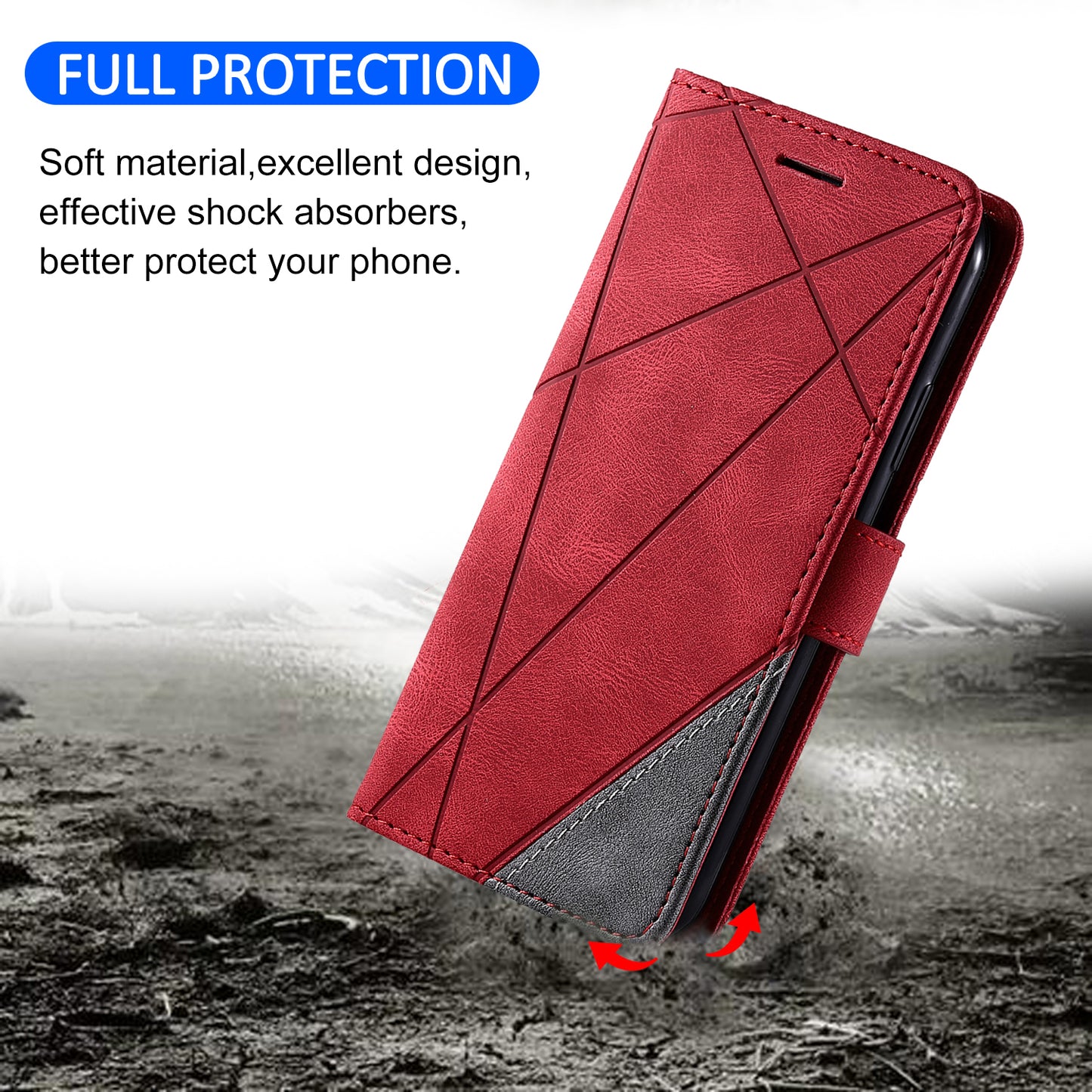 For Samsung Galaxy A16 4G / 5G Case Imprinted Lines PU Leather Splicing Wallet Phone Cover - Red