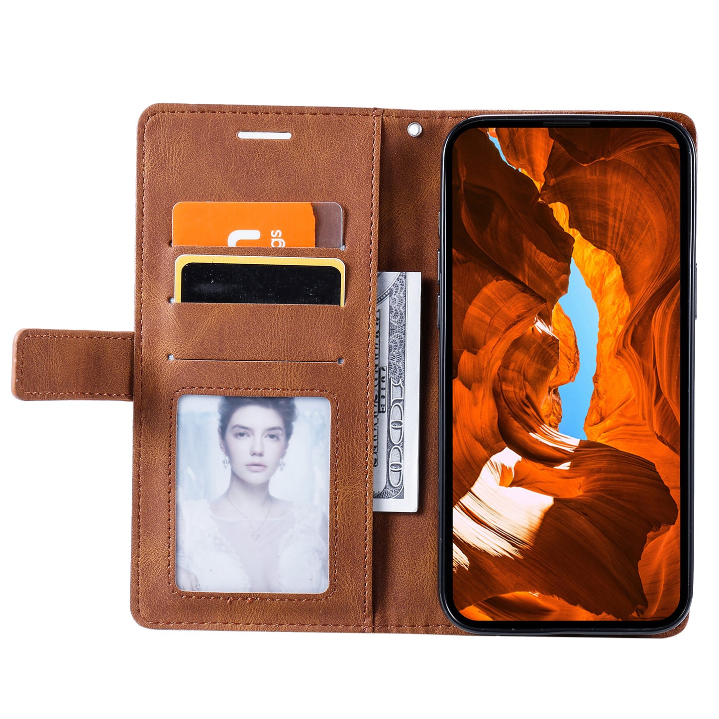 For Samsung Galaxy A16 4G / 5G Case Imprinted Lines PU Leather Splicing Wallet Phone Cover - Brown
