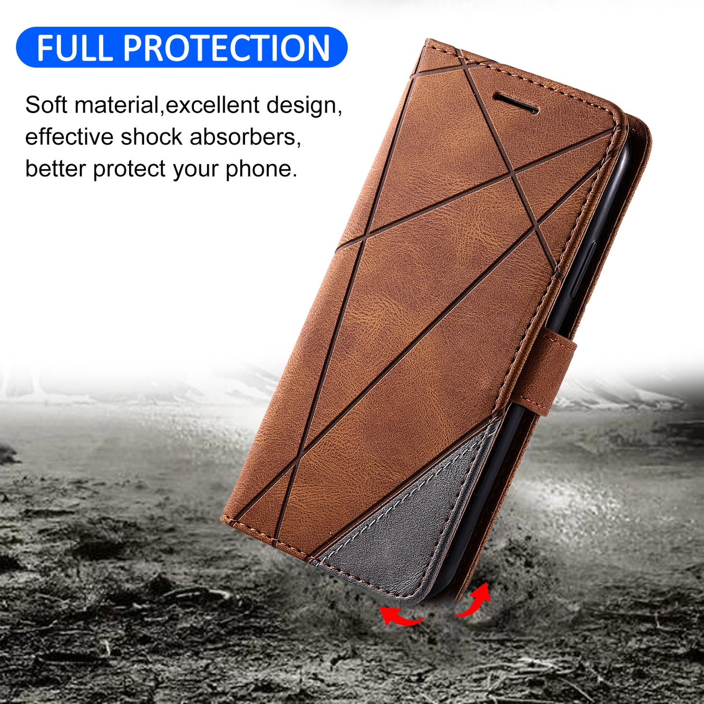 For Samsung Galaxy A16 4G / 5G Case Imprinted Lines PU Leather Splicing Wallet Phone Cover - Brown