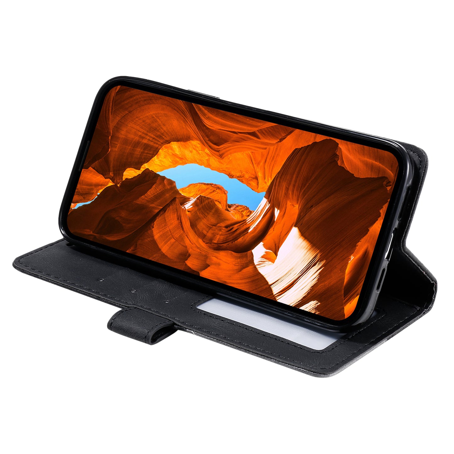 For Samsung Galaxy A16 4G / 5G Case Imprinted Lines PU Leather Splicing Wallet Phone Cover - Black