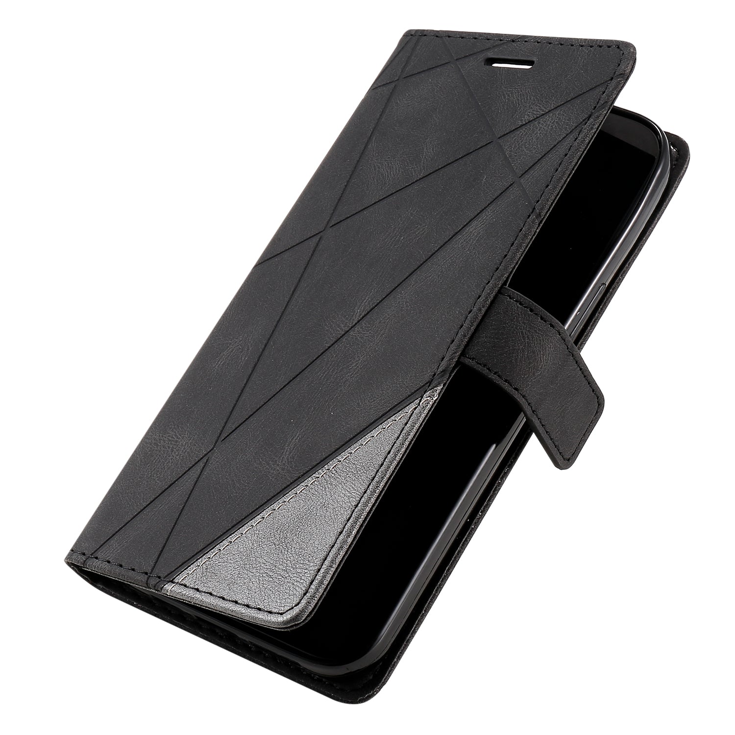 For Samsung Galaxy A16 4G / 5G Case Imprinted Lines PU Leather Splicing Wallet Phone Cover - Black