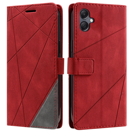 For Samsung Galaxy A06 Case Imprinted Lines PU Leather Splicing Wallet Phone Cover - Red