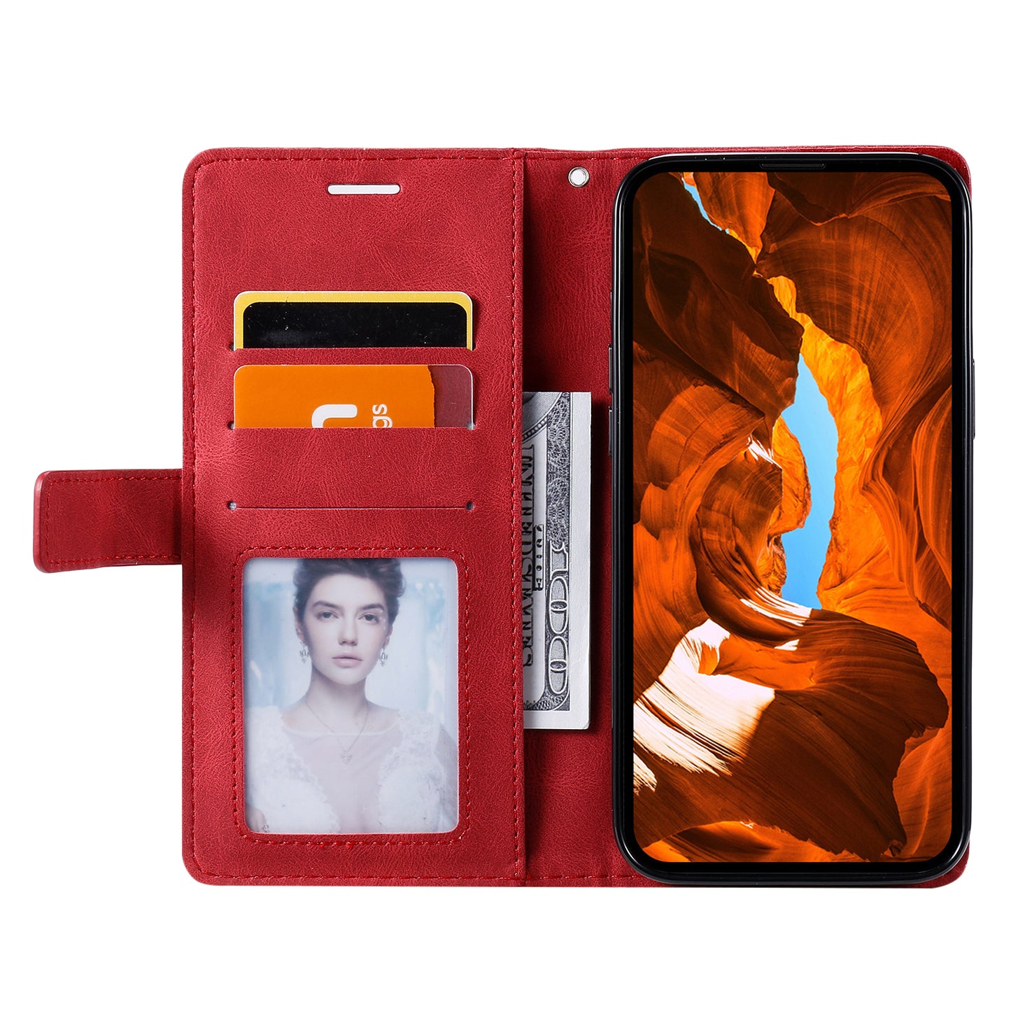 For Samsung Galaxy A06 Case Imprinted Lines PU Leather Splicing Wallet Phone Cover - Red