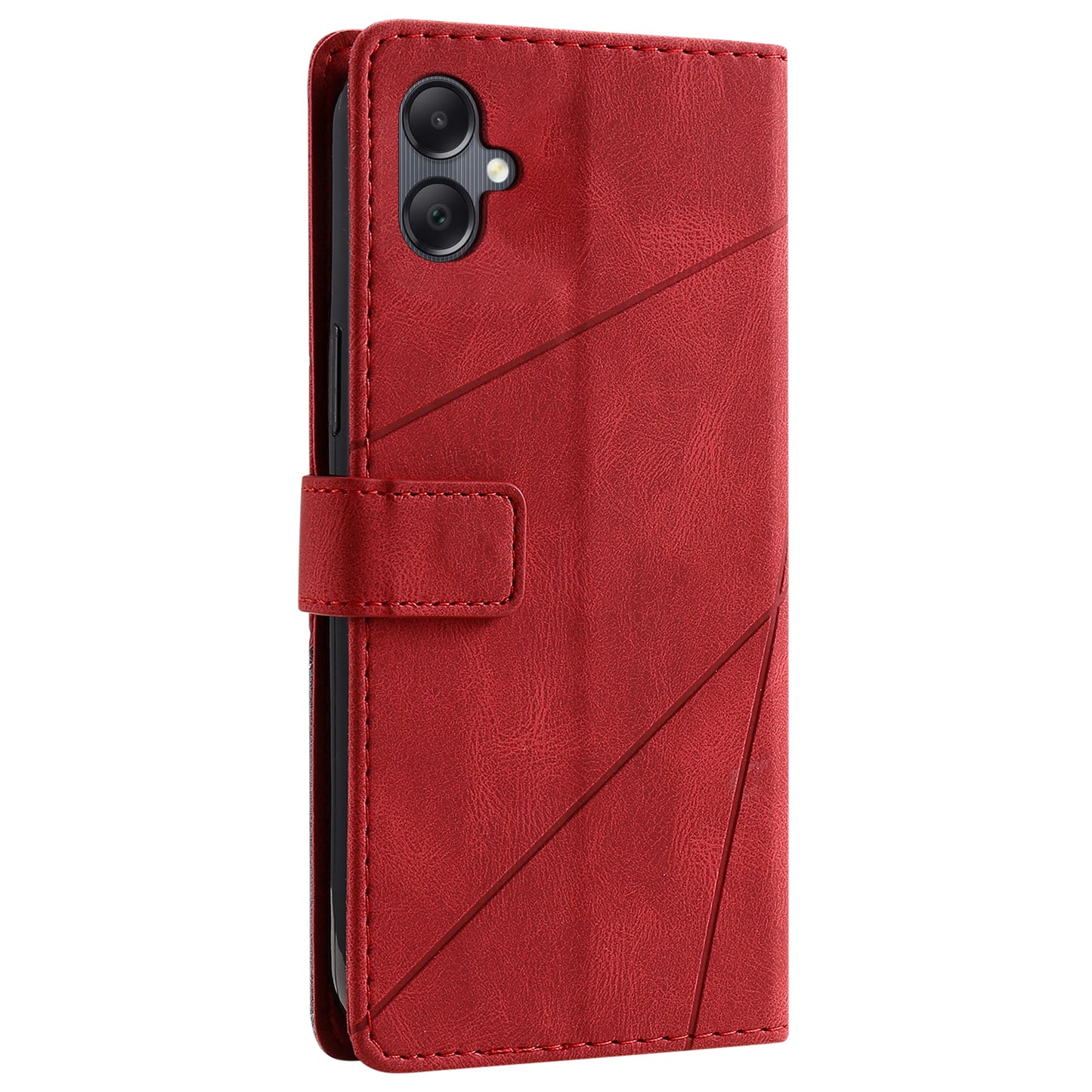 For Samsung Galaxy A06 Case Imprinted Lines PU Leather Splicing Wallet Phone Cover - Red