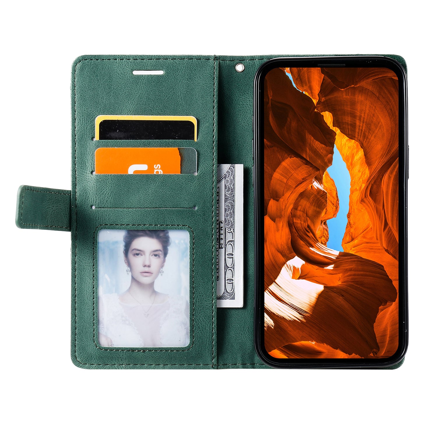 For Samsung Galaxy A06 Case Imprinted Lines PU Leather Splicing Wallet Phone Cover - Green