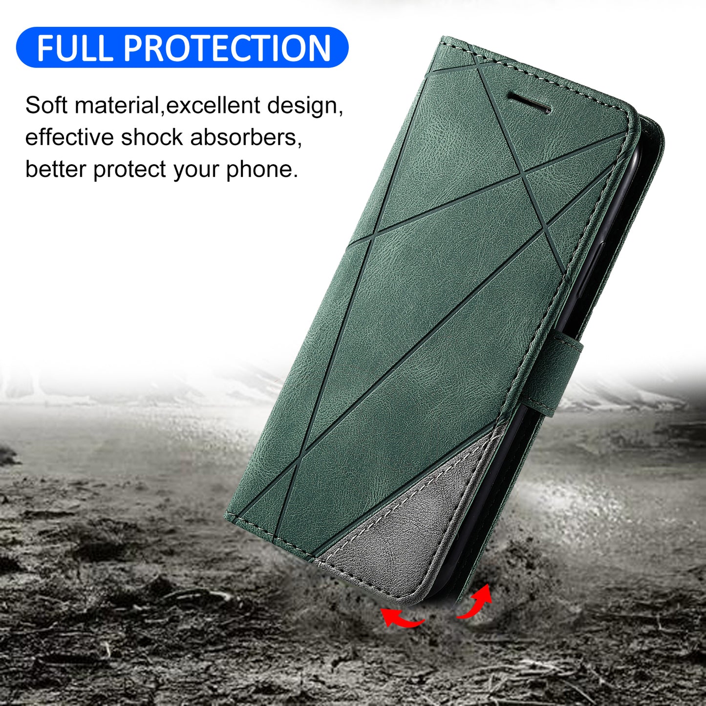 For Samsung Galaxy A06 Case Imprinted Lines PU Leather Splicing Wallet Phone Cover - Green