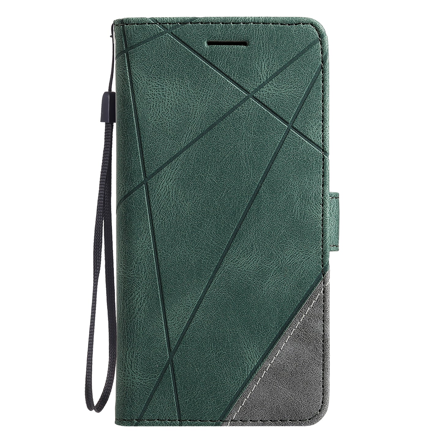 For Samsung Galaxy A06 Case Imprinted Lines PU Leather Splicing Wallet Phone Cover - Green