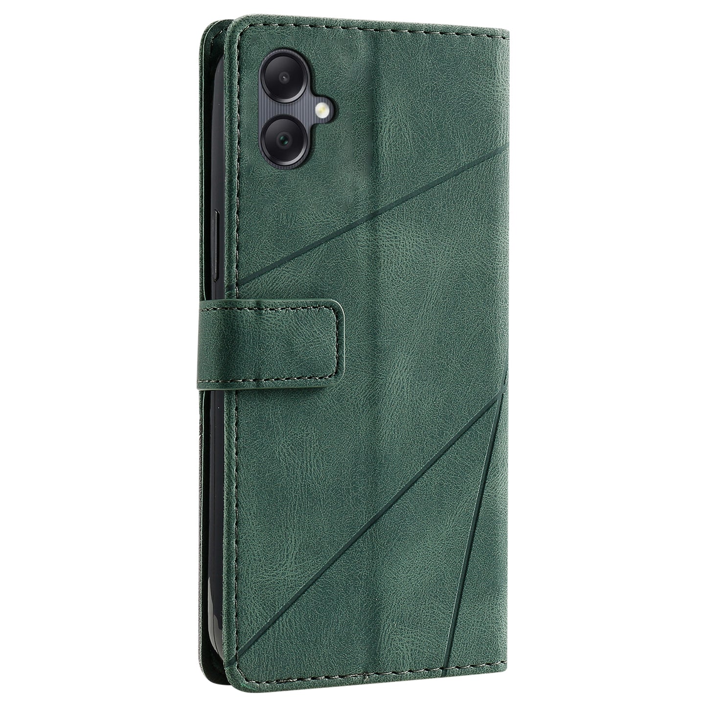 For Samsung Galaxy A06 Case Imprinted Lines PU Leather Splicing Wallet Phone Cover - Green