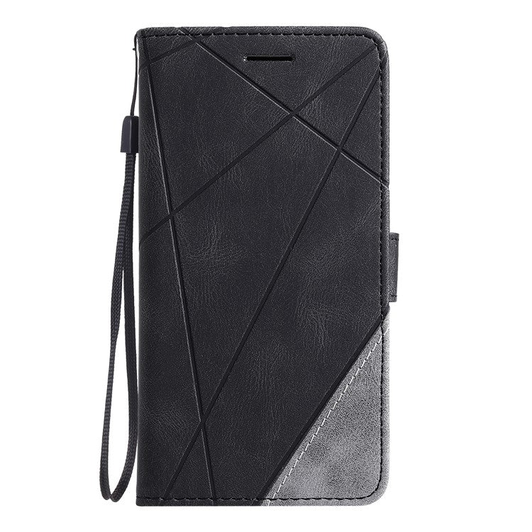 For Samsung Galaxy S25 Case Imprinted Lines PU Leather Splicing Wallet Phone Cover - Black