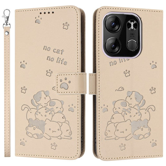 Cats Imprint Leather Case For TECNO Spark Go 2023 4G  /  Pop 7 Pro 4G  /  Pop 7  /  Infinix Smart 7 (India) 4G  /  Smart 7  /  Smart 7 HD - Beige