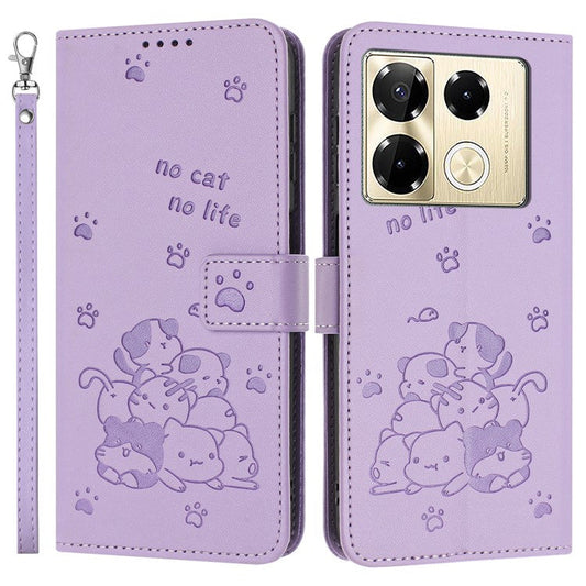 Wallet Phone Case For Infinix Note 40 Pro 4G  /  5G  /  40 Pro+ with Strap Cats Imprint Leather Cover - Purple
