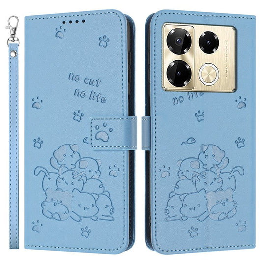 Wallet Phone Case For Infinix Note 40 Pro 4G  /  5G  /  40 Pro+ with Strap Cats Imprint Leather Cover - Blue
