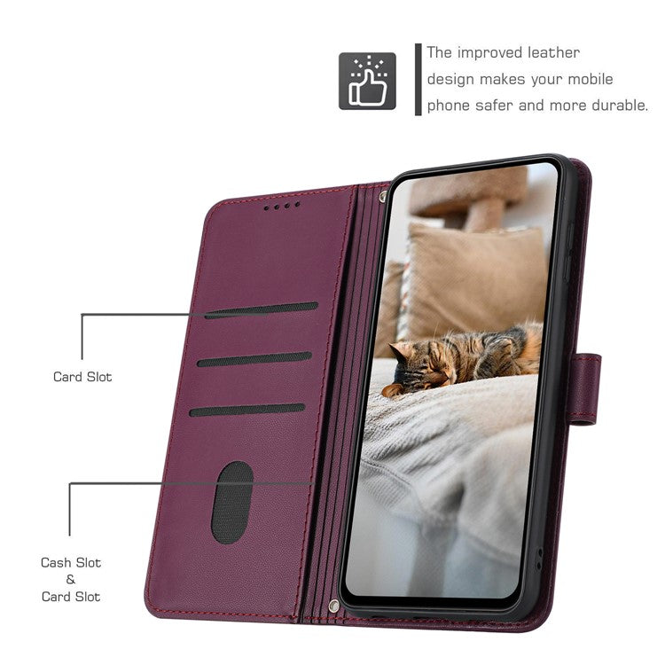 Phone Case For OnePlus Nord N30 SE 5G  /  Oppo A79 5G  /  A2 5G with Strap Cats Imprint Leather Cover - Wine Red