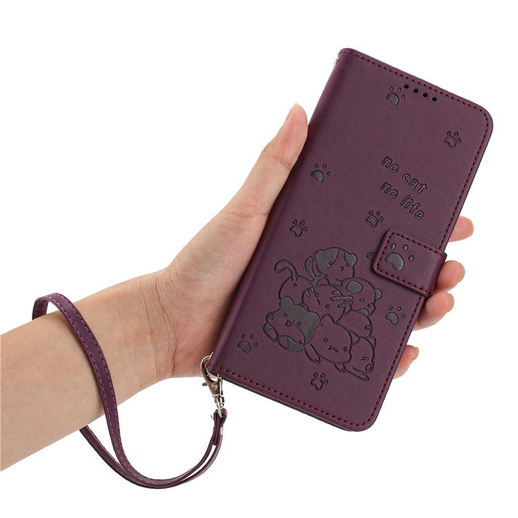 Phone Case For OnePlus Nord N30 SE 5G  /  Oppo A79 5G  /  A2 5G with Strap Cats Imprint Leather Cover - Wine Red