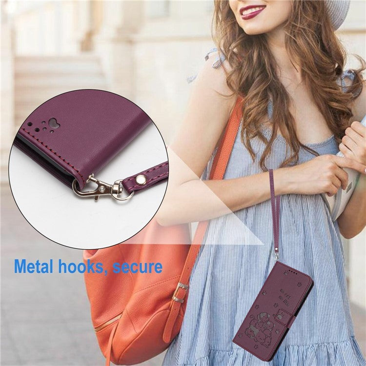 Phone Case For OnePlus Nord N30 SE 5G  /  Oppo A79 5G  /  A2 5G with Strap Cats Imprint Leather Cover - Wine Red