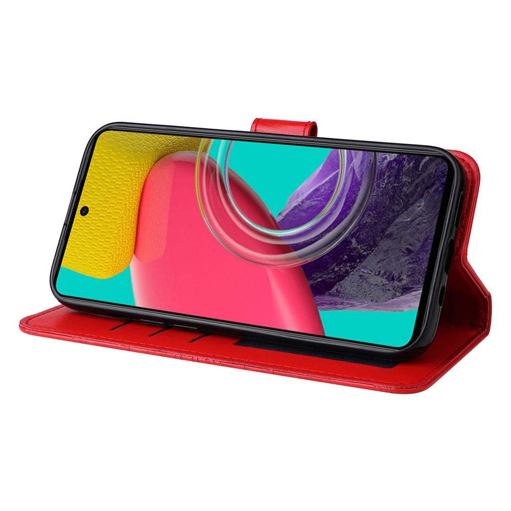 For Samsung Galaxy M53 5G Sunflower Imprinted PU Leather Flip Stand Phone Case Wallet Design Magnetic Closure Inner TPU Anti-Drop Protective Cover with Strap - Red