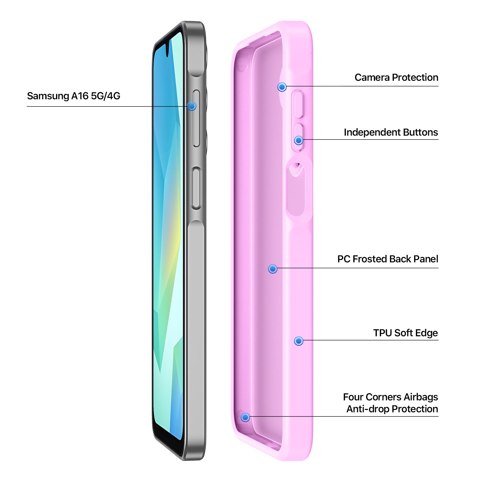 For Samsung Galaxy A16 4G / Galaxy A16 5G Case DUX DUCIS Yind Series TPU+PC Matte Anti-fingerprint Phone Back Cover - Rose Pink