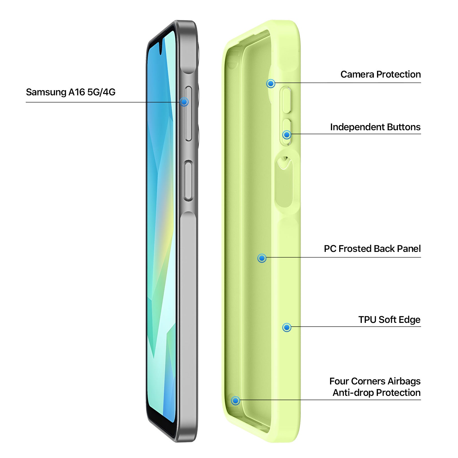 For Samsung Galaxy A16 4G / Galaxy A16 5G Case DUX DUCIS Yind Series TPU+PC Matte Anti-fingerprint Phone Back Cover - Lime Green