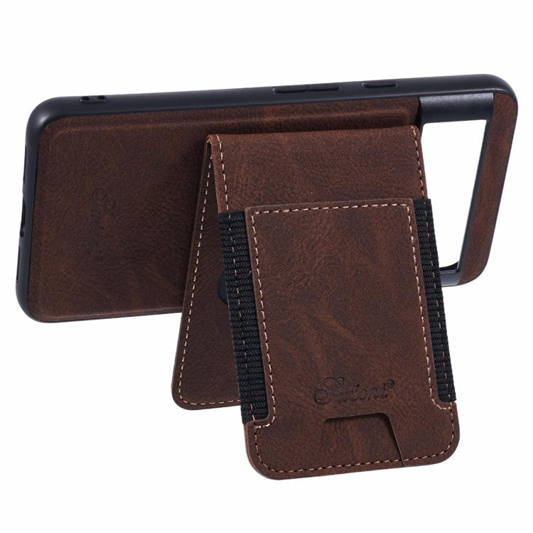 SUTENI H17 For Google Pixel 8 Case Compatible with MagSafe Card Slots PU+TPU Kickstand Phone Cover - Brown
