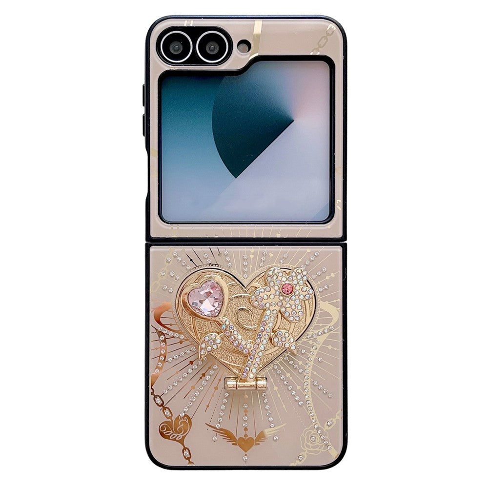 For Samsung Galaxy Z Flip7 FE 5G / Z Flip6 5G Case Kickstand TPU+PC Rhinestones Decor Phone Cover - Rose Gold