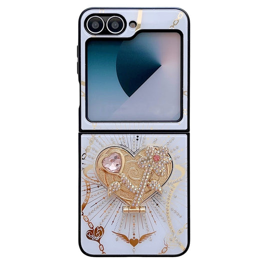 For Samsung Galaxy Z Flip7 FE 5G / Z Flip6 5G Case Kickstand TPU+PC Rhinestones Decor Phone Cover - White