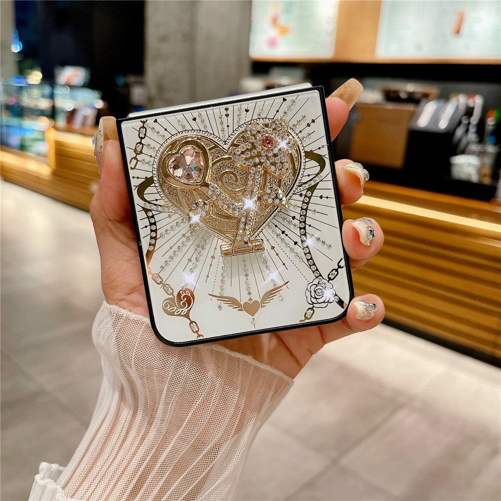 For Samsung Galaxy Z Flip7 FE 5G / Z Flip6 5G Case Kickstand TPU+PC Rhinestones Decor Phone Cover - White