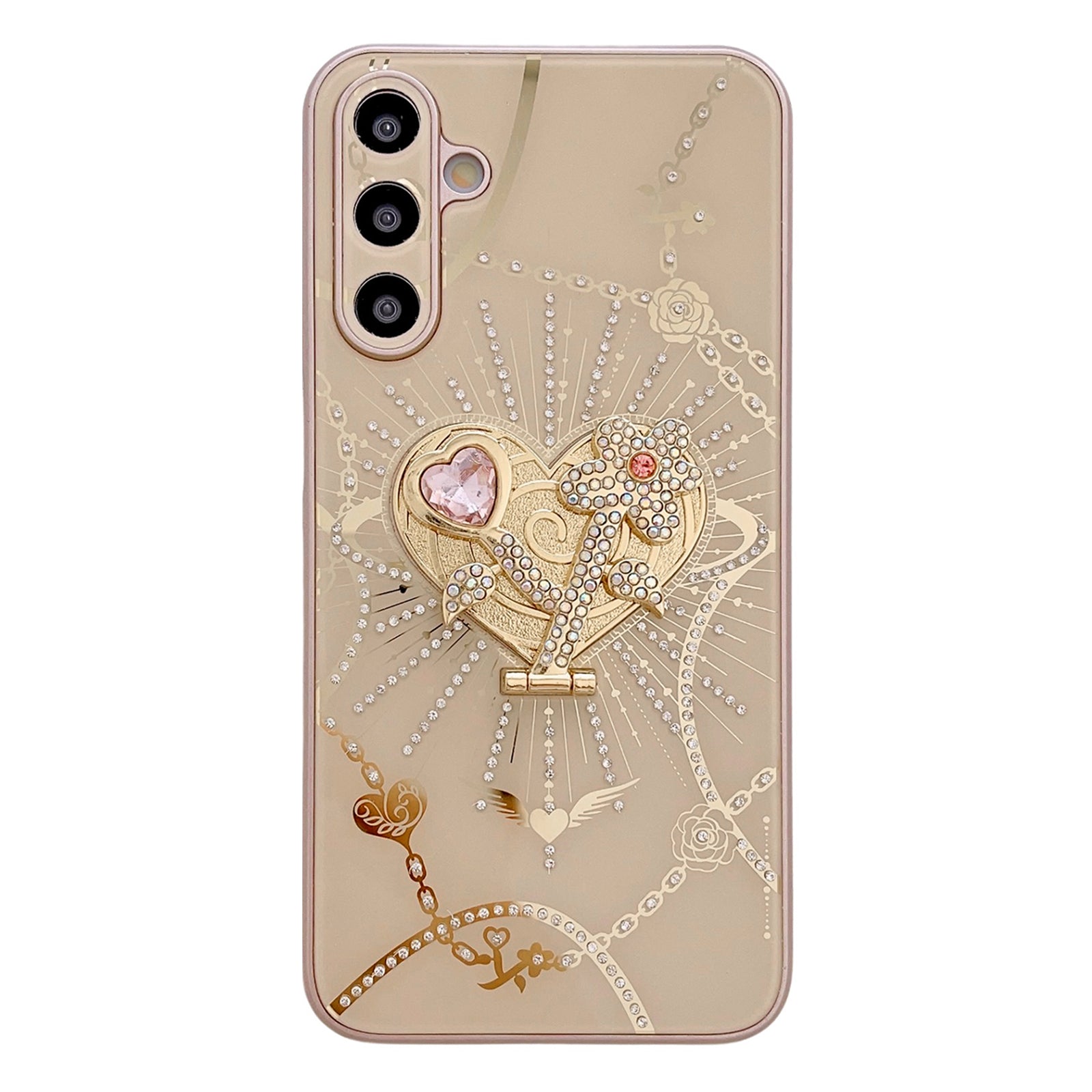 For Samsung Galaxy A16 4G / 5G Case Kickstand TPU+PC Rhinestones Decor Phone Cover - Rose Gold