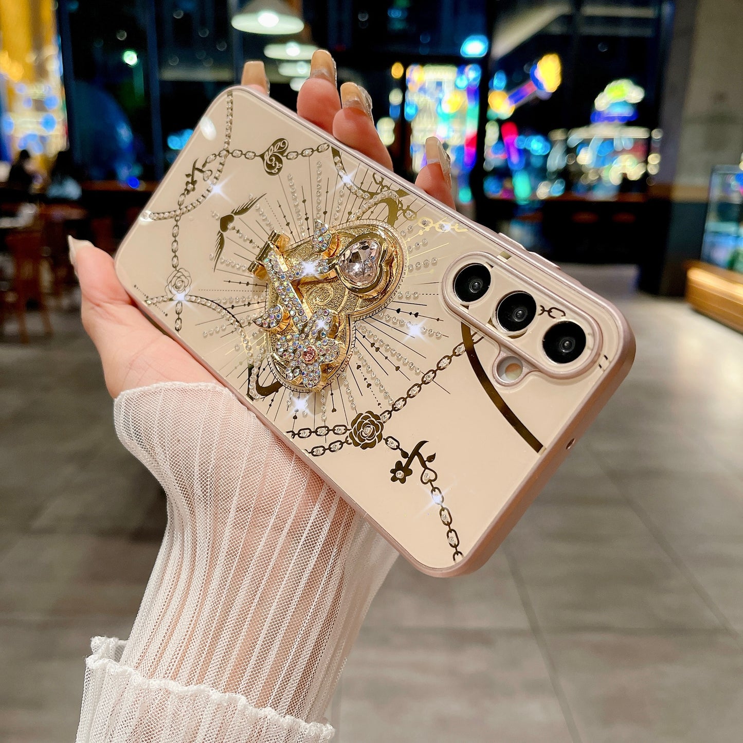 For Samsung Galaxy A16 4G / 5G Case Kickstand TPU+PC Rhinestones Decor Phone Cover - Rose Gold