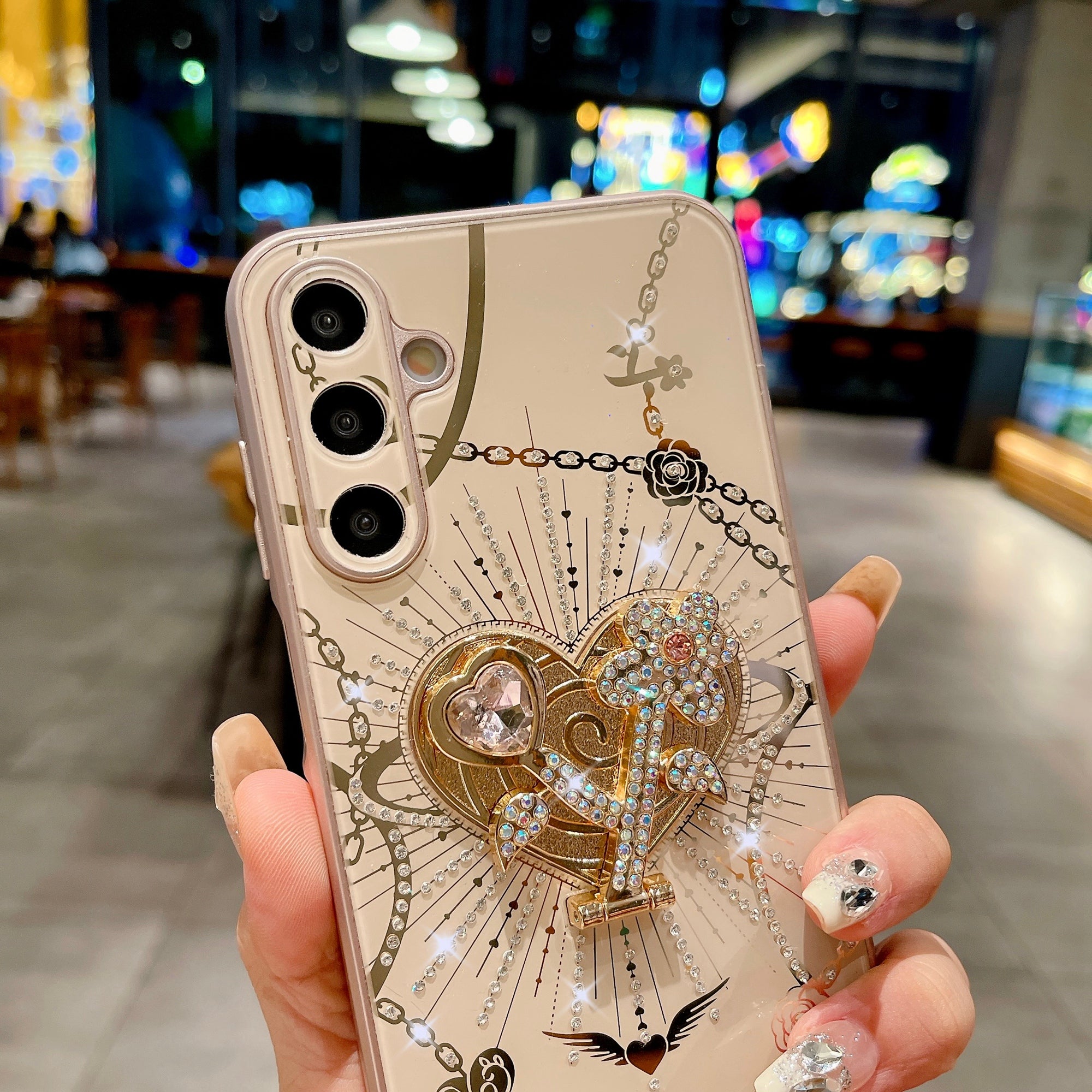 For Samsung Galaxy A16 4G / 5G Case Kickstand TPU+PC Rhinestones Decor Phone Cover - Rose Gold