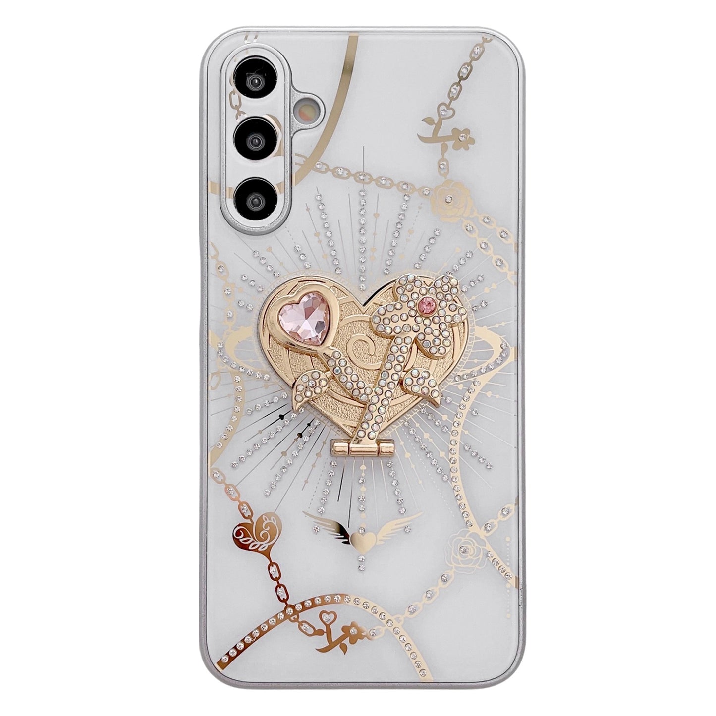 For Samsung Galaxy A16 4G / 5G Case Kickstand TPU+PC Rhinestones Decor Phone Cover - White